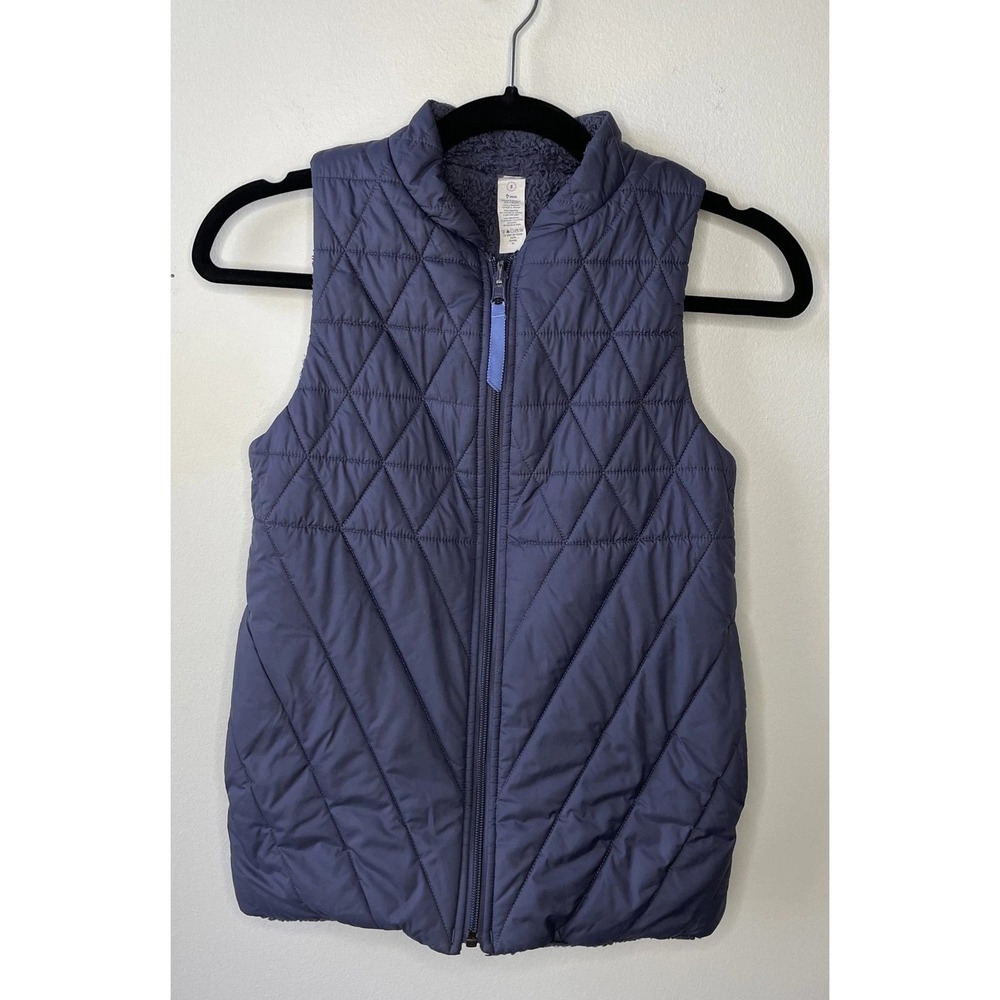 Ivivva Quilted Vest Girls 8 Purple Sherpa Lined Reversible Full Zip Puffer Vest